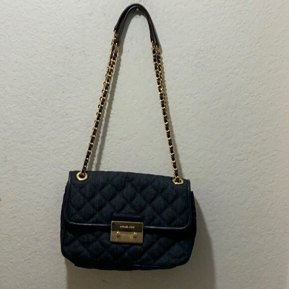 NWOT Michael Kors Sloan denim large chain shoulder bag crossbody - Picture 1 of 13